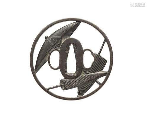 An iron tsuba. Possibly Higo. Edo period