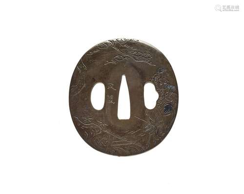 A shibuichi tsuba in Hamano style. 18th/19th century