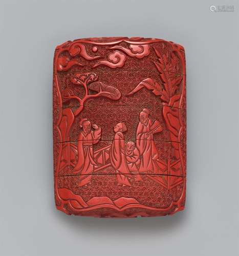 A four-case inrô in the manner of carved red lacquer. 19th c...