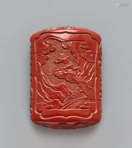 A three-case inrô in the manner of carved red lacquer. 19th ...