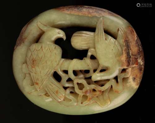 A CHINESE YELLOW JADE OVAL BELT BUCKLE