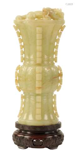 A CHINESE YELLOW JADE ARCHAISTIC VASE