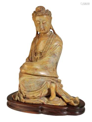 A LARGE CHINESE SOAPSTONE GUANYIN