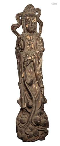 A MONUMENTAL CHINESE LACQUERED WOOD FIGURE OF GUANYIN