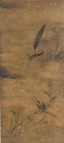 Grande peinture à l`encre sur papier<br />
Japon, époque Edo...