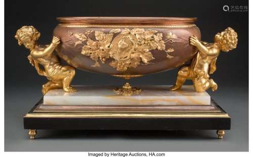 A Louis XV-Style Gilt and Patinated Metal Figural Centerpiec...