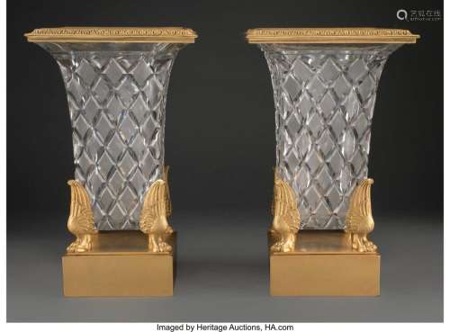 A Pair of Gilt Bronze-Mounted Cut-Glass Vases, mid-19th cent...