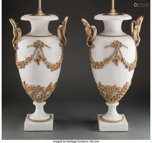A Pair of Louis XVI-Style Urns Mounted as Lamps, late 19th c...