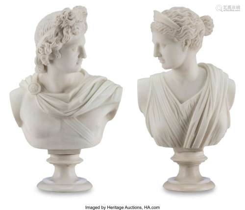 A Pair of Marble Busts After the Antique: Apollo Belvedere a...