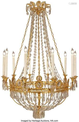A First Empire-Style Gilt Bronze Crystal Chandelier, 19th ce...