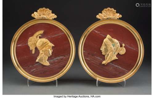 A Pair of Neoclassical-Style Marble and Gilt Metal Wall Plaq...
