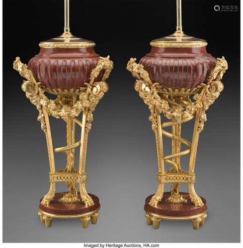 A Pair of Napoleon III Gilt Bronze-Mounted Marble Potpourri ...