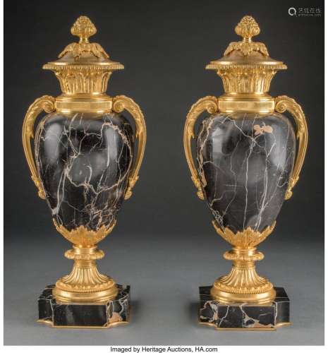 A Pair of Louis XVI-Style Gilt Bronze-Mounted Marble Covered...