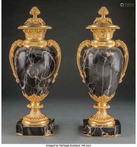 A Pair of Louis XVI-Style Gilt Bronze-Mounted Marble Covered...