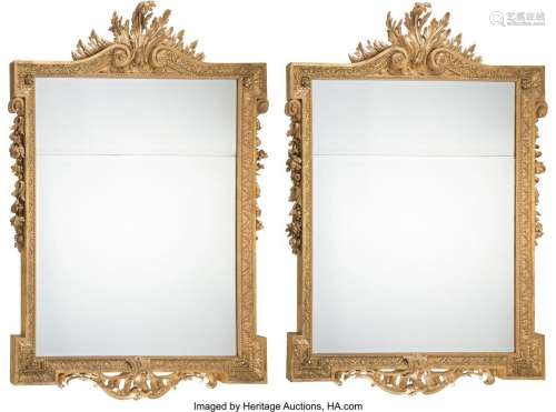 A Pair of Louis XV-Style Carved Giltwood Mirrors, 19th centu...