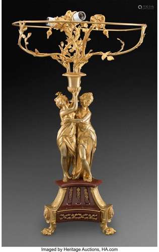 A Fin-de-Siècle Gilt Bronze Figural Lamp 22-1/2 x 15 inches ...