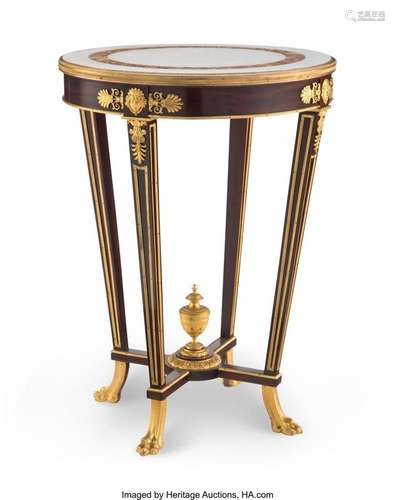 A Louis XVI-Style Gilt Bronze Mounted Mahogany Side Table wi...