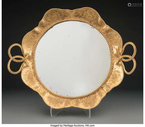 A French Gilt Metal Mirrored Footed Tray, 20th century 3-1/2...