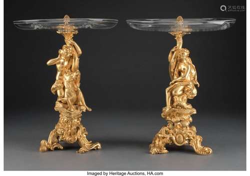 A Pair of Rococo Revival Gilt Bronze and Cut-Glass Figural C...