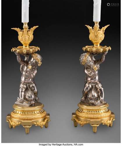 A Pair of Louis XVI-Style Candlesticks Mounted as Lamps, 19t...