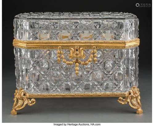 A Baccarat-Style Gilt Bronze-Mounted Cut-Glass Table Box 9-3...