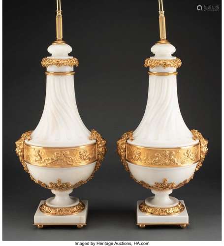 A Pair of Louis XVI-Style Gilt Bronze-Mounted Marble Vases M...