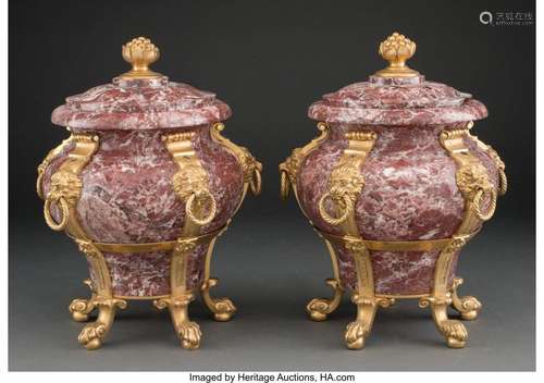 A Pair of French Empire-Style Gilt Metal-Mounted Marble Cove...