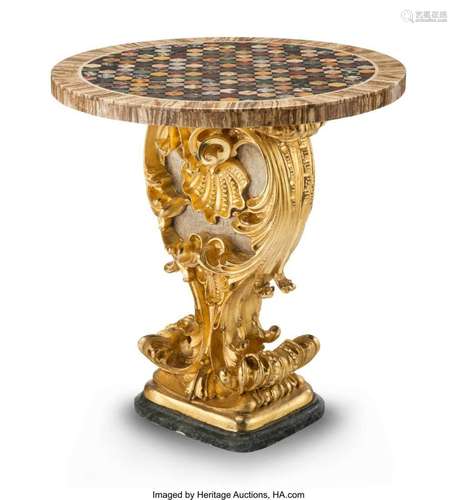 An Italian Giltwood Center Table with Specimen Marble Inlaid...