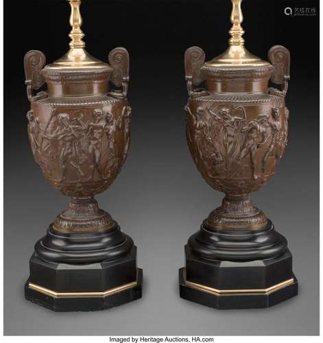 A Pair of Patinated Bronze Townley Vase Models Mounted as La...