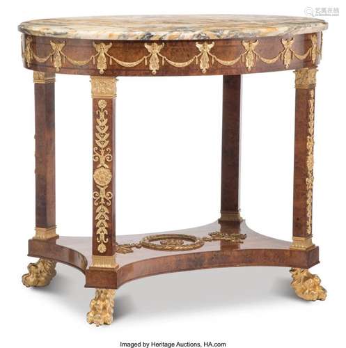 An Empire-Style Gilt Bronze-Mounted Side Table with Marble T...