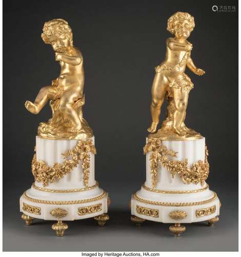 A Pair of Napoleon III-Style Gilt Bronze and Marble Figures,...