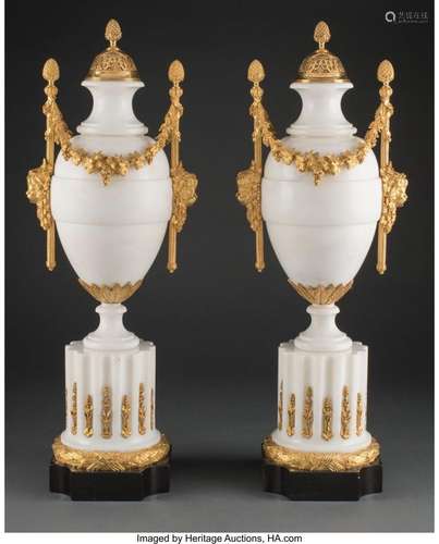 A Pair of of Louis XVI-Style Gilt Bronze-Mounted Marble Cass...