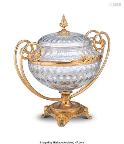 A Baccarat-Style Cut-Glass and Gilt Metal Centerpiece, early...