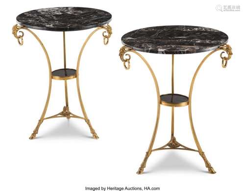 A Pair of Neoclassical-Style Zebra Marble and Gilt Bronze Gu...