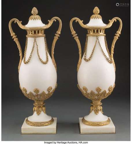 A Pair of Neoclassical-Style Gilt Bronze-Mounted Marble Cove...