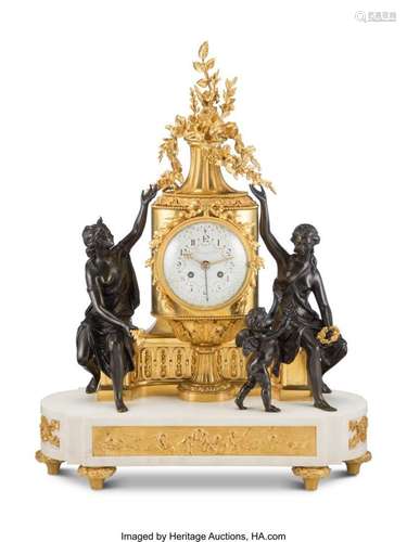 A Napoleon III Gilt and Patinated Bronze and Marble Figural ...