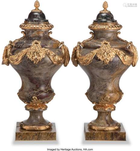 A Pair of Napoleon III-Style Gilt Bronze-Mounted Sarrancolin...