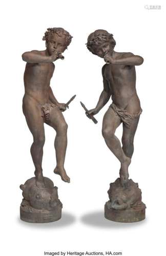 A Pair of Bronze Figures in the Manner of Antoine Durenne: Y...