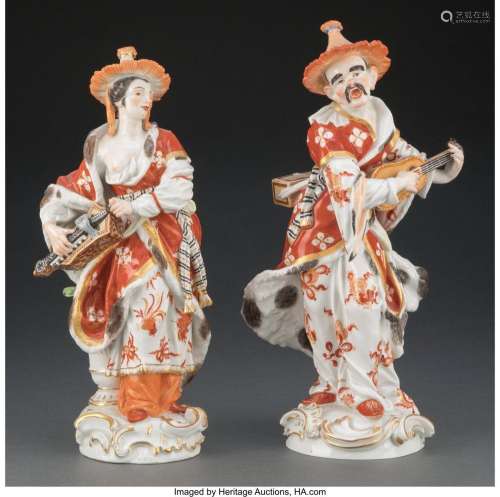 A Pair of Meissen Porcelain Figures: Malabar Man and Malabar...