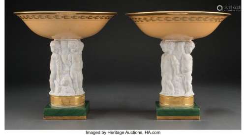 A Pair of Empire-Style Partial-Gilt Porcelain and Bisque Taz...