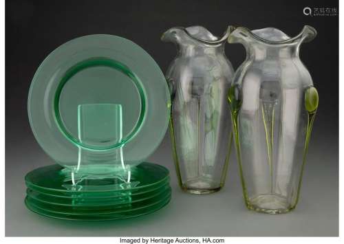 A Pair of Steven & Williams Clear Glass Vases with Lappe...