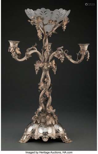 An Alexander Macrae Silver and Cut-Glass Three-Light Epergne...