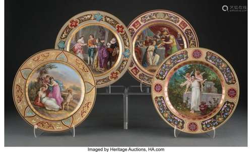 A Group of Four Royal Vienna Partial-Gilt Porcelain Plates, ...