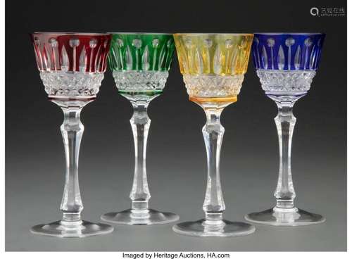 A Set of Four Fabergé Multi-Color Cut-Glass Stems in Origina...