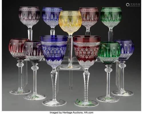 A Group of Twenty-Two Multi-Color Cut-to-Clear Glass Stems, ...