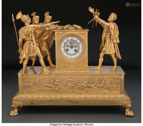 A Samuel Marti et Cie Gilt Bronze Figural Mantle Clock After...