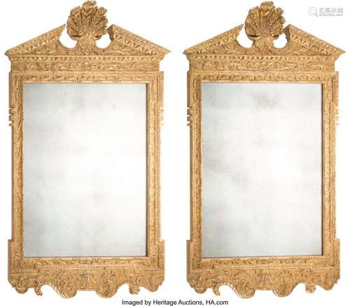 A Pair of George II-Style Carved Giltwood Mirrors, 19th cent...