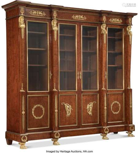 An Empire-Style Gilt Bronze-Mounted Mahogany Library Cabinet...