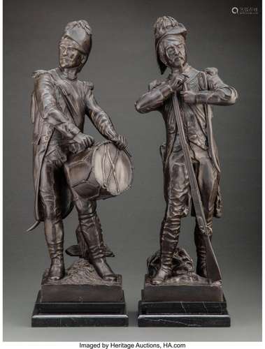 A Pair of Patinated Bronze Figures after Étienne-Henry Dumai...