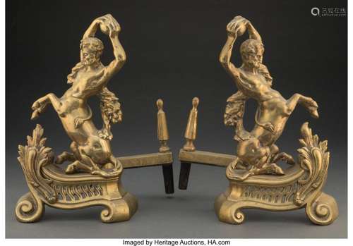 A Pair of Louis XIV-Style Bronze Chenets, circa 1900 15-3/4 ...